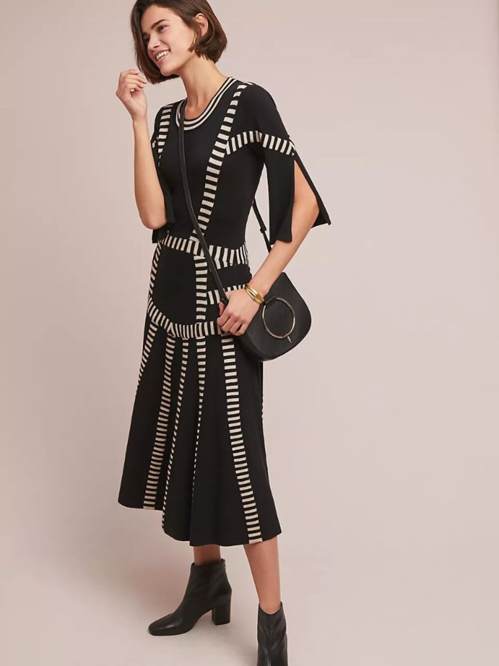 Anthropologie Tabula Rasa Black Cream Striped Pleated Contrast Dress S (est)